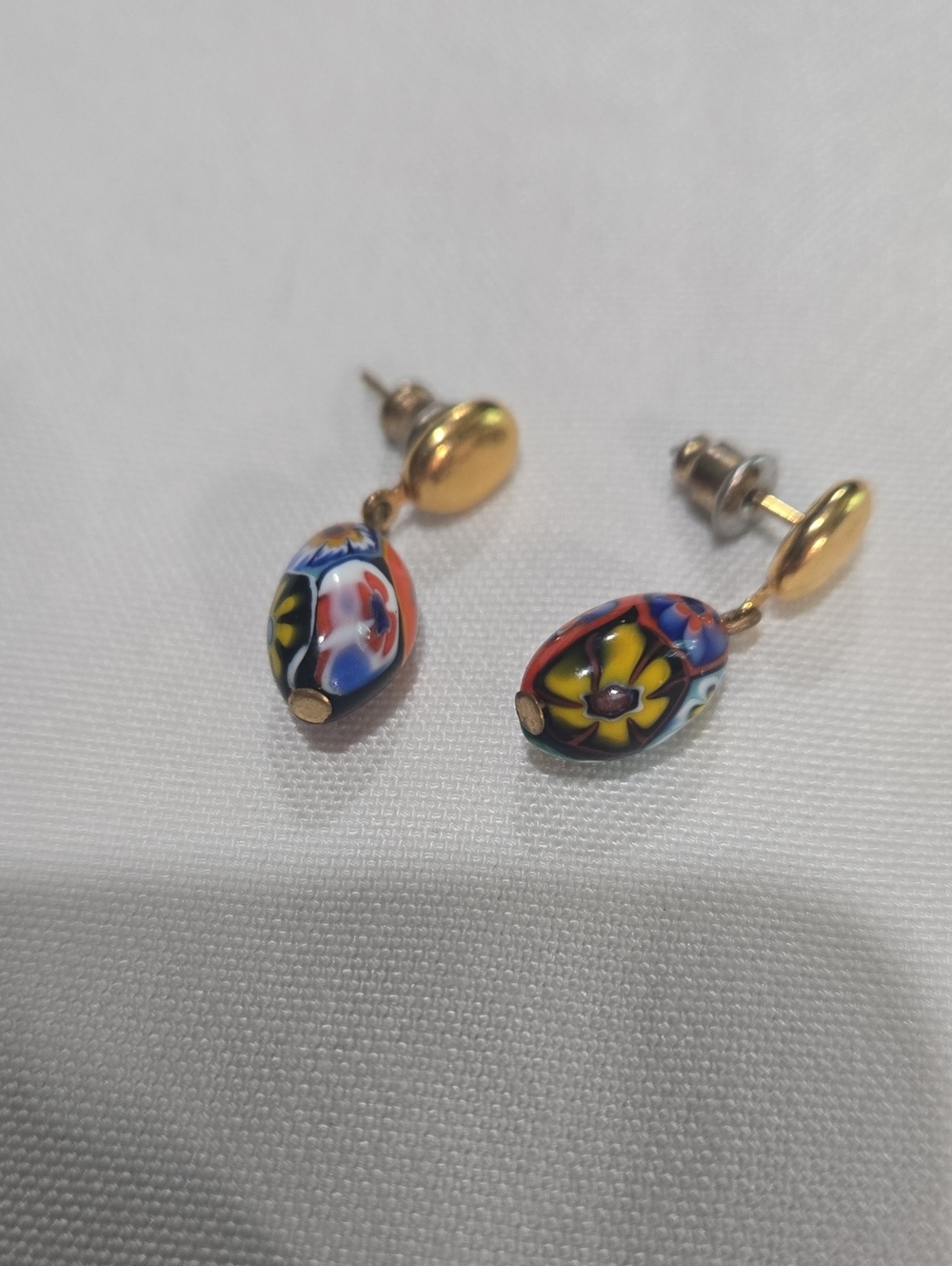 Gold-Tone Millefiori Floral Drop Earrings in Multicolor